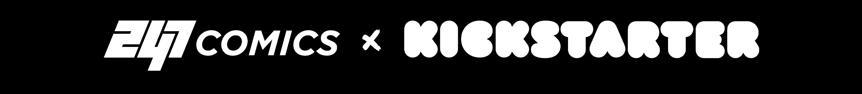 Logo of 247 Comics and Kickstarter on a black background