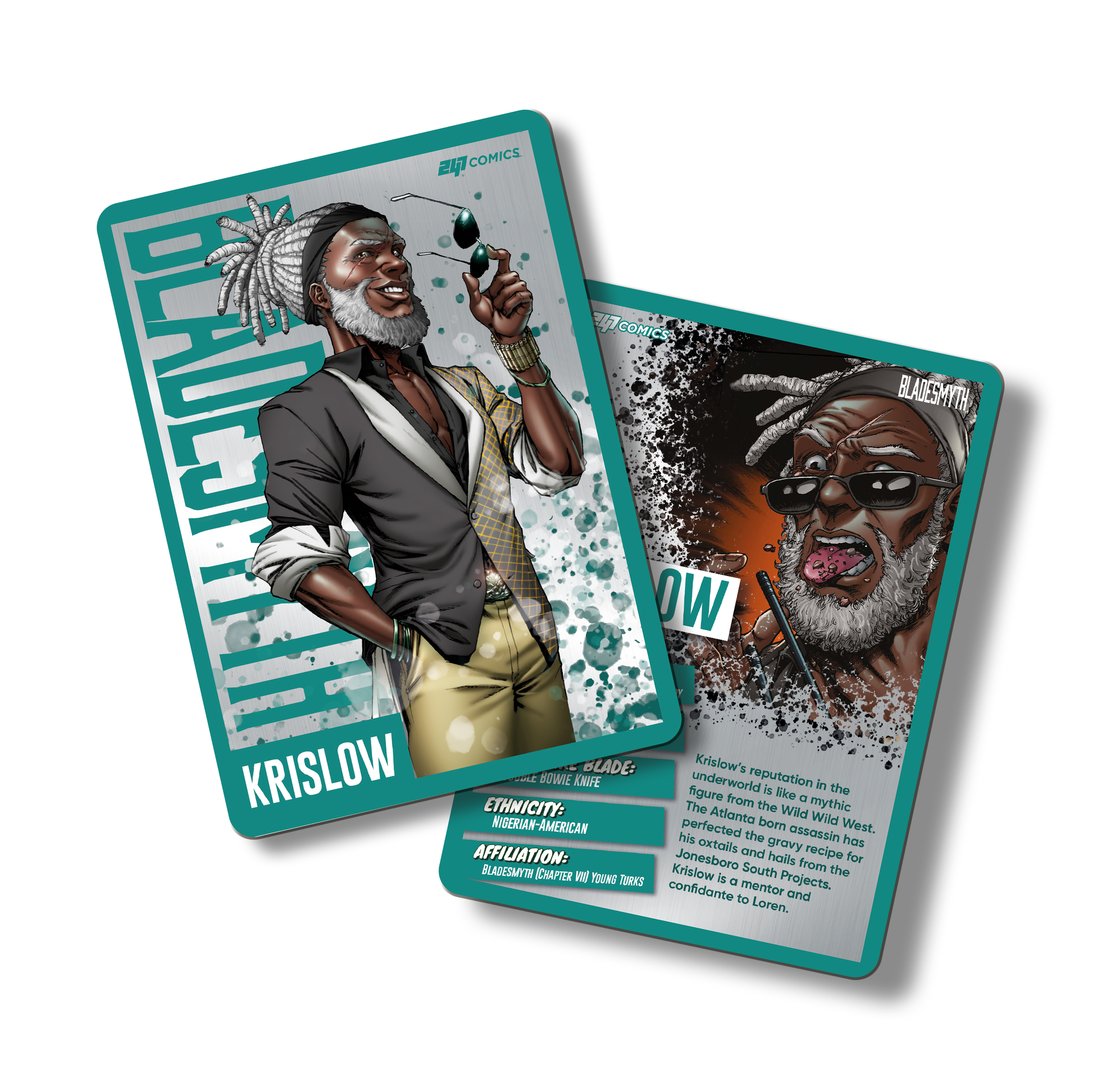 Bladesmyth Metal Character Traiding Card featuring Krislow