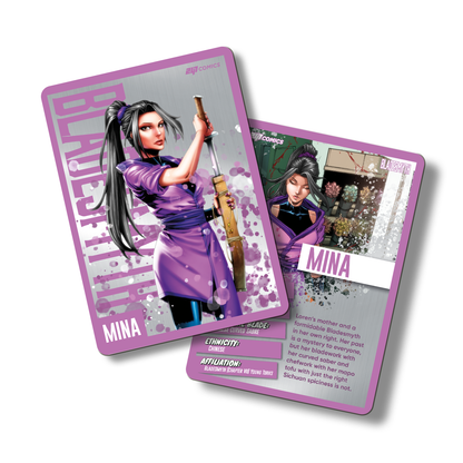 Bladesmyth Metal Character Traiding Card featuring Mina