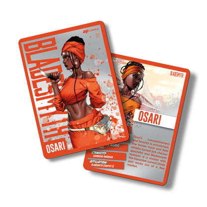 Bladesmyth Metal Character Traiding Card featuring Osari