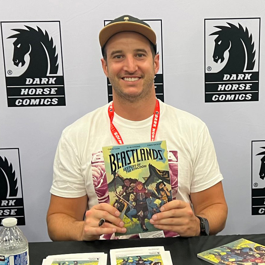 Curtis Clow is a Ringo-nominated comic writer and Kickstarter creator behind Beastlands and The Wild Cosmos, known for indie comics and game storytelling.