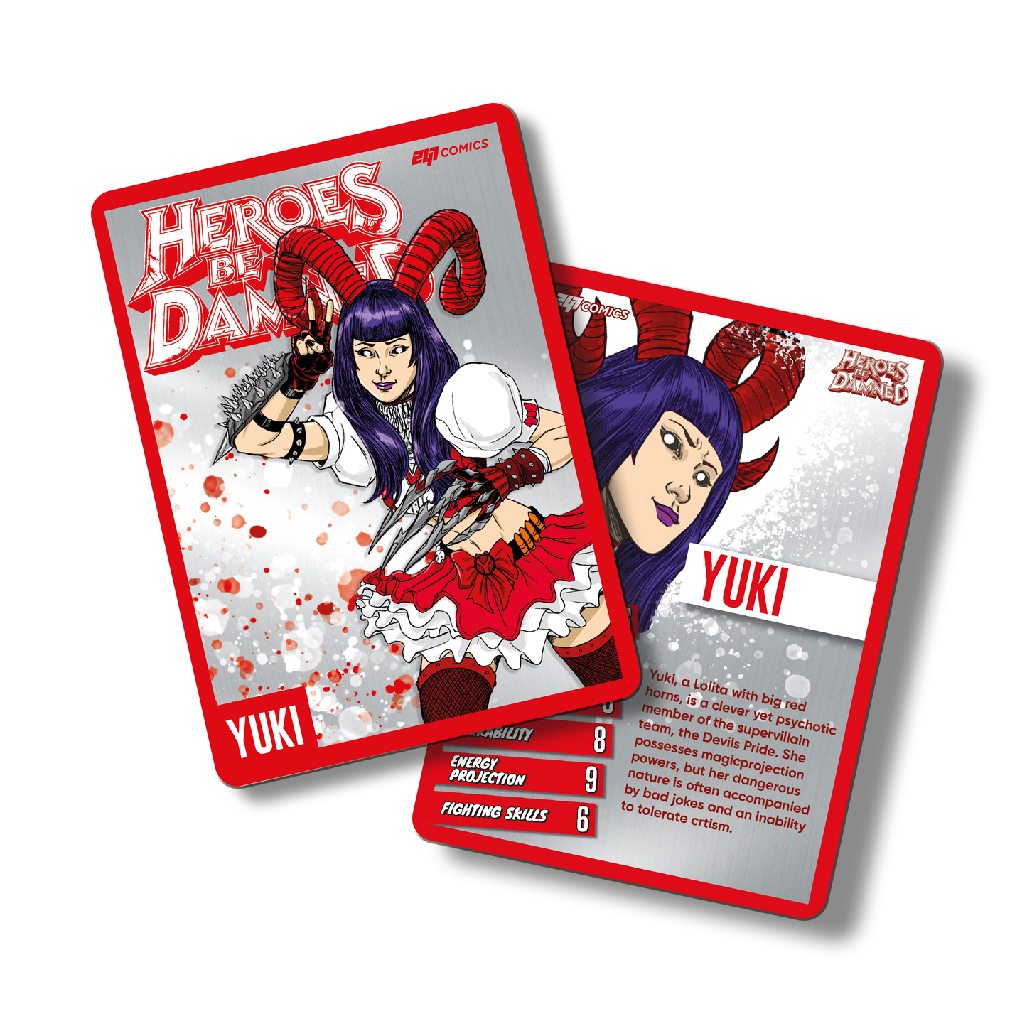 Heroes Be Damned Metal Character traiding card featuring Yuki