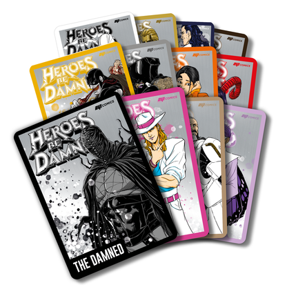 Heroes Be Damned Metal Character Cards set featuring various characters