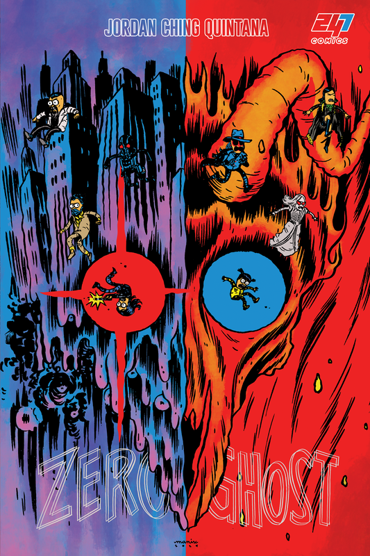 Zero Ghost Issue #1 Manix variant comic book cover by 247 Comics, featuring a different characters, illustrated by Brian Ching, colors by Wil Quintana, written by Justin Jordan